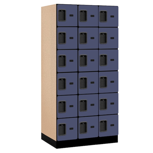Box Locker, 36" W, 21" D, 76" H, (3) Wide, (18) Openings, Blue
